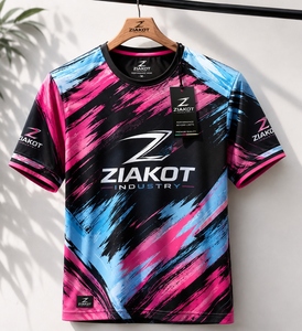 เสื้อยืด ZIAKOT ดีไซน์ใหม่สำหรับผู้ชาย สีชมพู ดำ-ฟ้าอ่อน ลายพิมพ์ 3 มิติ แบบนามธรรม ลายเส้นแปรง สำหรับการแสดง - Product Image 1