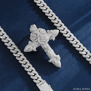 Collier pendentif hip-hop en moissanite pour homme et femme, design unisexe, argent sterling 925 massif plaqué or rose jaune - Product Image 3