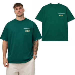 Camiseta de Hombre Estilo Urbano con Detalle de Bolsillo y Ribete en Contraste, Cuello Redondo de Algodón Oversize, Logotipo Personalizado, Producción OEM de Marca Privada - Product Image 1