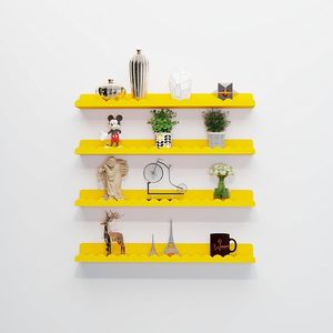 Yellow Wall Mounted Floating <b>Shelves</b> Nursery Storage Tray Set 4 Modern Flexible Multifunction Wooden Display <b>Rack</b> for Bedroom - Product Image 4