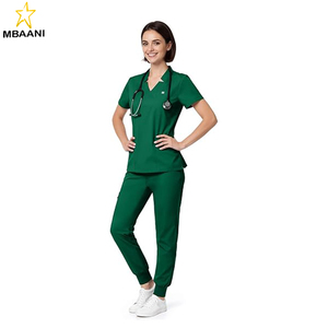 Conjunto de Uniformes Médicos para Mujer - Serie 9, Blusa con Cuello en V y Abertura Lateral y Pantalones Jogger Ajustados, Uniformes Elásticos con 8 Bolsillos para Enfermeras - Product Image 2