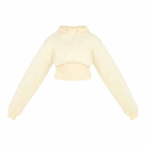Ensemble de survêtement court à capuche pour femme, couleur crème, manches longues, coupe ample, décontracté, 2 pièces, en molleton, couleur unie - Product Image 6