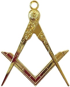 Compass y Regla Masónicos Chapados en Oro, Joyería Artesanal de Algodón Bordado, Obra de Arte Coleccionable con Forma de Cruz - Product Image 1