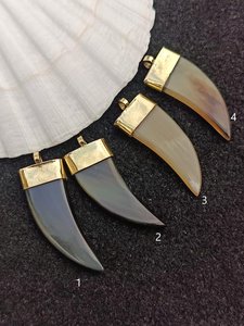 Natural Buffalo Horn Pendant With Gold Tone Caps Polished Curved Shape <b>locket</b> black - Product Image 6