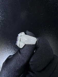 925 Sterling <b>Silver</b> Purple Flower <b>Ring</b> Iced Out Moissanite <b>Statement</b> <b>Ring</b> Luxury Floral Cocktail <b>Ring</b> For Women - Product Image 2