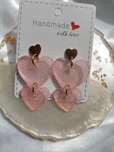 Handmade <b>Pink</b> Glitter Heart Earrings With Gold Hoop Studs Fashionable Valentine'S Day <b>Gift</b> - Product Image 2
