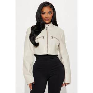 Nouvelle veste en polyester pour femmes de style européen, grande taille, courte, ajustée, manches longues, unie, teinte unie, tricotée, imperméable, respirante - Product Image 1