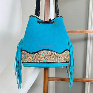 Nouveau luxe vente chaude botte point main repoussé en cuir seau sac à main femmes grande capacité daim cuir frange sac à bandoulière - Product Image 5