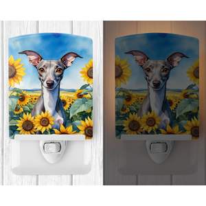 Veilleuse Tournesols Lévriers Italiens Nouvelle Céramique Compacte Certifiée UL pour Chambre à coucher Salle de Bain Pépinière Couloir 6x4x3 Multicolore - Product Image 2