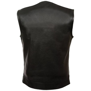 Wholesale <b>Men's</b> Genuine Leather Biker <b>Vest</b> <b>Black</b> Stand Collar Zipper Closure Moto Style Outer Wear Autumn Windproof - Product Image 3