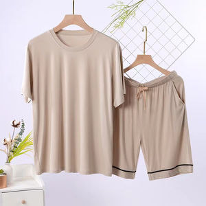 Ensemble de pyjamas pour hommes, respirant, tricoté, manches courtes, pantalon, pyjama de nuit, vêtements de loisirs à la maison, fibre régénérée en élasthanne - Product Image 4