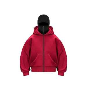 Sweat-shirt à capuche zippé intégral en polaire vert pour homme, coupe oversize, style streetwear, avec poches, 100 % coton uni - Product Image 4