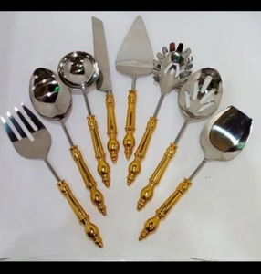 Juego de Cubiertos de Acero Inoxidable de Lujo, Modernos y Ecológicos, para Servir Ensaladas, Arroz, Salsas y Alimentos, con Mango de Metal, en Oferta - Product Image 1