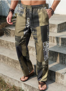 Men s Printed Harem Pants <b>Elastic</b> Waist Drawstring Casual Patchwork Design Lightweight Summer Wear Breathable Style - Product Image 5