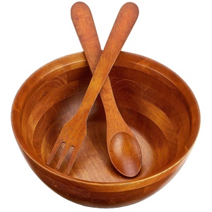 ชุดชามอะคาเซียแท้พร้อมช้อนส้อม ชุดชามผสมสลัดแบบใช้ซ้ำได้ อุปกรณ์สำหรับโรงแรมร้านอาหาร ชามใส่อาหาร ภาชนะบนโต๊ะอาหาร - Product Image 1