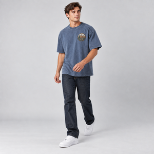 Camiseta de Algodón Azul para Hombre, Manga Corta, Cuello Redondo, Corte Regular Informal, Logotipo con Estampado de Montaña en la Parte Delantera, Transpirable, Anti-Pilling, Anti-Arrugas - Product Image 3