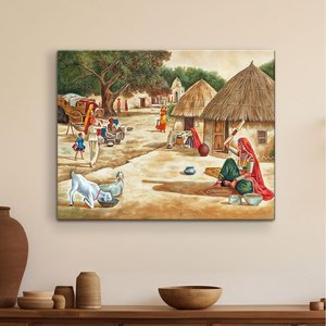 ArtX Canvas Peinture de paysage de village indien Vastu Nature Wall Art Multicolore 58 X 45 Cm Décoration de salon - Product Image 1