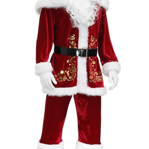 Disfraz de Papá Noel para hombre, terciopelo rojo con bordado dorado, traje navideño para adulto, atractivo y asequible. - Product Image 1
