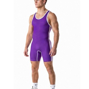 Débardeur de lutte pour homme violet, sans manches, ajusté, en Spandex et Polyester, anti-humidité, toutes saisons, style tank pour adulte - Product Image 1