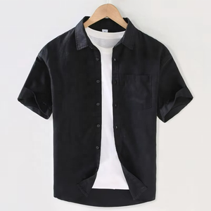 Chemise d'été en lin à manches courtes pour homme, décontractée, en coton et lin fin, à demi-manches, vente en gros - Product Image 4