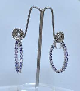 Boucles d'oreilles créoles ovales Tanzanite Top Quilt 3x5mm, argent sterling, pierres précieuses violettes et bleues, élégantes, pour femme, cadeau - Product Image 2