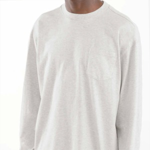 Men's <b>White</b> Long Sleeve Cotton T-Shirt Oversized Fit O-Neck Casual Solid Color Jersey Knitted Plain Dyed - Product Image 4