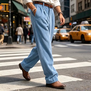 Men's Corduroy Trousers vintage High <b>elastic</b> Waist Pleated straight leg Loose Casual Fashion Breathable Straight Leg Gray Brown - Product Image 6