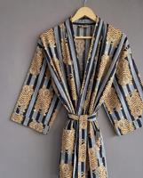 Robe kimono style chinois à imprimé tigre, coupe ample, longueur midi, manches trois quarts, à nouer, tenue décontractée, en polyester tissé