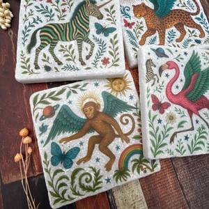 Flight Of The Wild <b>Marble</b> Coaster <b>Set</b> With Natural Stone Handmade Design For Luxury Home Decor <b>Coffee</b> <b>Table</b> and Drink Use - Product Image 6