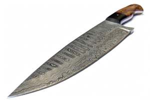 Couteau de chef artisanal en acier Damas avec manche en bois de burl stabilisé – Couteau à trancher - Product Image 5