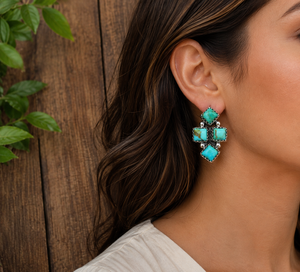 Boucles d'oreilles clous de haute qualité en argent sterling plaqué avec serti clos et 8 pierres turquoise Mohave Kingman pour femme - Product Image 2