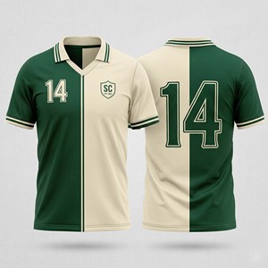 เสื้อฟุตบอลวินเทจสีเขียวสองสีสำหรับผู้ชาย เสื้อเจอร์ซีย์ฟุตบอลระบายอากาศ คอวี คอปกโปโล ขายส่ง ไม่มีแบรนด์ ชุดยูนิฟอร์ม - Product Image 2