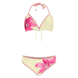 Women Floral Print Bikini Set Halter Neckline Contrast Binding Rhinestone Decoration Spandex Polyester Two Piece Swimwear - Product Image 2