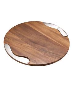 Plateau de service rond en bois d'acacia, design minimaliste, durable, pour table à manger, plateau de service pour desserts en bois. - Product Image 1