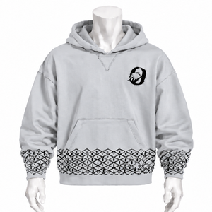 Sweat-shirt à capuche gris argenté avec bordure brodée, en molleton épais, avec ourlet et poignets décoratifs, poche kangourou, décontracté - Product Image 1
