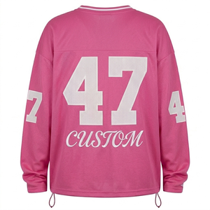 Maillot de football américain surdimensionné tendance en gros, personnalisé, rose, en maille polyester respirante, pour homme, avec votre nom et votre numéro - Product Image 2