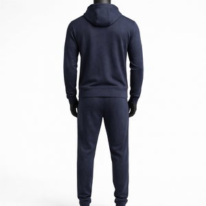 Conjunto de Sudadera con Capucha y Cremallera Azul Marino para Hombre, Ropa Deportiva Casual con Bolsillos Tipo Canguro, 100% Algodón, Invierno - Product Image 3
