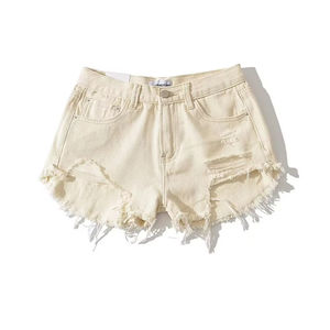 High Waist Distressed Denim Shorts <b>Women</b> Vintage Ripped Cotton Casual Summer Shorts With Cuffed Hem And Front Pockets - Product Image 3
