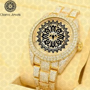 Charm_Jewels Luxury Women's Yellow Gold Diamond <b>Watch</b> 38mm Round Analog Quartz Luminous Folding Clasp - Product Image 1
