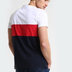 T-shirt pour homme à blocs de couleur, manches courtes, col rond, jersey de coton, vêtement décontracté avec logo sur le devant, coupe classique - Product Image 2