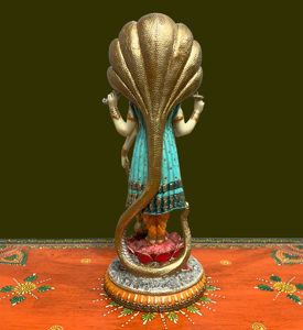 Statue Artisanale en Résine Effet Marbre du Dieu Vishnu - Idole de Vishnu Chaturbhuja Debout avec Capuchon Sheshnaag pour Décoration de Temple Domestique Diwali - Product Image 5