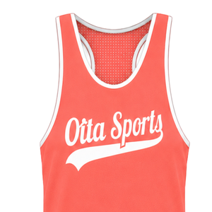 <b>Coral</b> Red White Swim Tank <b>Top</b> Sleeveless Racerback Lightweight Quick Dry Breathable Training Performance Athletic Swimwear - Product Image 3