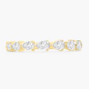 แหวนแบบซ้อนกันได้ครึ่งวง 14K 18K ทองคำแท้ ประดับเพชรทรงลูกแพร์เพาะเลี้ยง ดีไซน์เรียบหรู ใส่ได้ทุกวัน เหมาะสำหรับเป็นเครื่องประดับแต่งงาน - Product Image 1
