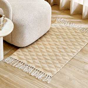 Alfombra Rectangular Tejida a Mano con Base de Látex y Patrón Geométrico Moderno, con Flecos, para Sala de Estar, Dormitorio o Entrada - Product Image 5