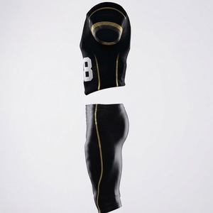 Ensemble d'uniformes de football américain personnalisés noir et or, maillot à manches courtes et pantalon, tenue d'entraînement et de match pour équipe, vente en gros - Product Image 2