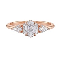 Bague de mariage en or massif 10K 14K 18K avec trois diamants hexagonaux de laboratoire certifiés IGI, couleur DEF, clarté VS VVS, vente en gros