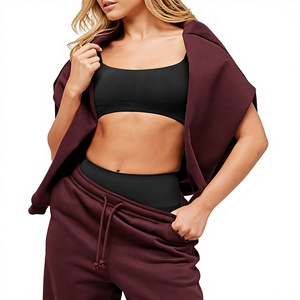Women's Burgundy Fleece 100% Cotton Wide Leg <b>Harem</b> Pants Mid Waist Drawstring Loose Fit Ankle-Length Solid Color Casual - Product Image 5