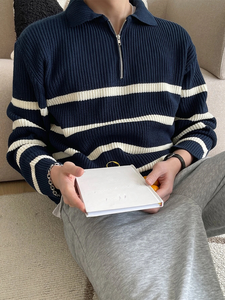 Suéteres de punto de manga larga holgados de moda para hombre, suéter con cremallera, gran venta - Product Image 3