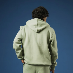 Custom Logo Heavyweight Cotton Fleece Full Zip-Up <b>Hoodie</b> <b>Men</b> Solid Olive Green Casual Streetwear Sweatshirt Outerwear - Product Image 3