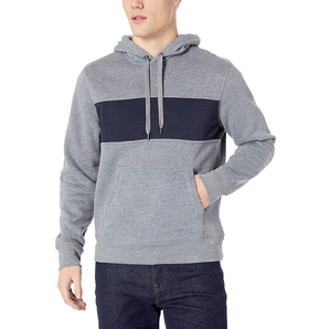 Sudadera con Capucha Personalizada para Hombre, Color Gris Jaspeado, con Paneles en Contraste Azul Marino, Sudadera de Forro Polar, Ropa Urbana, Fabricación OEM - Product Image 2